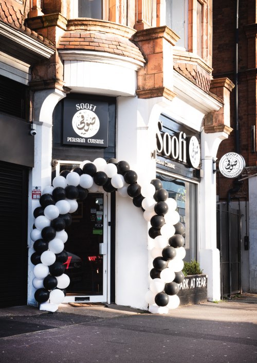 Front entrance of Soofi Persian Cuisine restaurant in Birmingham.